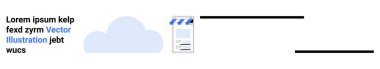 Sekmeli bir belgenin yer aldığı basit bir dosya depolama grafiğinin yanında metin içeren bir bulut. Bulut depolama, dosya yönetimi, teknoloji, minimalizm, organizasyon, veri erişimi için ideal, basit iniş sayfası