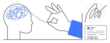 İnsan kafasındaki karmaşık düşünceler berraklığı, yaratıcılığı ve akıl sağlığını sembolize ediyor. Psikoloji, problem çözme, beyin fırtınası, iletişim tasarımı, sosyal medya, zihinsel