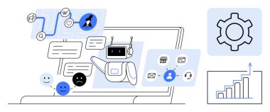 Robotik asistan işlemci kullanıcı geribildirimi, görevleri yönetme ve verimliliği artırma. Müşteri desteği, otomasyon, iş büyümesi, yapay zeka, iletişim, yenilik için ideal basit iniş sayfası