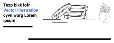 Kafadan çıkan bir bitkinin yanında para yığını zenginliği, büyümeyi ve yatırımı simgeliyor. Finans, tasarruf, ekonomi, sürdürülebilirlik, yenilik yaratıcılığı için ideal basit iniş sayfası