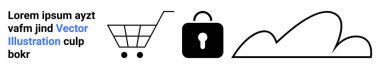 Alışveriş arabası, kilitli asma kilit ve bulut simgesi temaları e-ticaret, veri güvenliği, bulut depolama ve teknoloji. E-ticaret, siber güvenlik, finans bulutları dijital hesaplama için ideal