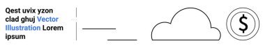 Veri çizgilerine ve dolar işaretine sahip bulut simgesi bulut depolama, finansal işlemler, teknoloji, çevrimiçi bankacılık, veri analizi, dijital hizmetleri sembolize ediyor. Finans, teknoloji ve bulut için ideal