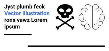 Kafatası ve çapraz kemikler, yer tutucu metinlerle yan yana. Tedbir, uyarı, zeka, sağlık, ölüm oranı, bilim veya yaratıcılık temaları için ideal, basit iniş sayfası