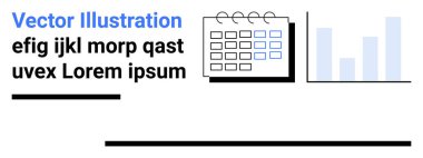 Takvim ızgarası, çubuk grafik simgelerinin yanında yer tutucu metni temiz ve minimal düzende. Planlama, zamanlama, analitik, veri sunumu, organizasyon, üretkenlik, basit iniş sayfası için ideal