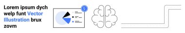 Diyagram, turta ve çizgi grafiği, insan beyin tasarımı ve akış bağlantılarıyla finansal veri grafiğini içerir. Finans, analitik, yapay zeka, yaratıcılık, öğrenme, yenilik için ideal basit iniş sayfası