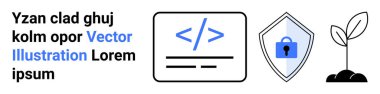 Şifreli temsil, kilitli bir güvenlik kalkanı ve gelişimi, güvenliği ve sürdürülebilirliği simgeleyen büyüyen bir bitki. Teknoloji, kodlama, siber güvenlik, büyüme koruması için ideal