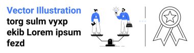 Denge ölçeğinde duran iki profesyonel, eşitlik ve eşitliği sembolize ederken bir yandan da başarıyı bir yıldız kurdelesiyle kutluyorlar. Takım çalışması, liderlik, eşitlik, hedefler için ideal