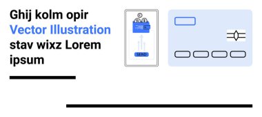 Giriş onayı, ok göstergesi ve kart düzenine sahip mobil aygıt. Teknoloji, bankacılık, finans, işletme, fintech, işlemler veya basit bir iniş sayfası için ideal