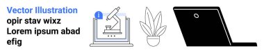 Bilgisayar ekranındaki mikroskop, yakınlardaki bitki ve dizüstü bilgisayar bilimsel araştırmaları, teknolojiyi ve sürdürülebilirliği sembolize ediyor. Eğitim, yenilik, eko-teknoloji kavramları, laboratuvar bilimi için ideal