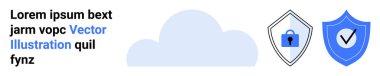 Güvenlik, gizlilik, güvenilirlik, uyum, veri yedekleme, ağ güvenliği ve sistem korumasını öneren kilit ve kontrol işaretli simgelere sahip bir bulut. Siber güvenlik inişi için ideal.