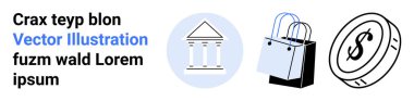 Banka cephesi, alışveriş çantaları, dolar sikkeleri finans, ticaret, ekonomi, finans hizmetleri, çevrimiçi alışveriş, iş özel finansmanı. Düz web siteleri markalaştırmak için ideal