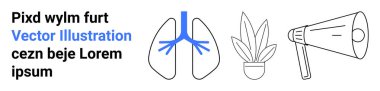 Solunum yolları çizilmiş akciğerler, saksı bitkisi ve megafon. Sağlık, doğa, iletişim, kampanyalar, farkındalık sağlığı ve çevre dostu temalar için idealdir. Düz iniş sayfası pankartı