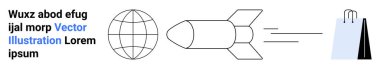 Küre, roket ve alışveriş çantası küresel erişimi, yeniliği ve ticareti sembolize eder. Teknoloji, e-ticaret, pazarlama, başlangıç lojistik büyüme stratejisi için ideal basit iniş sayfası