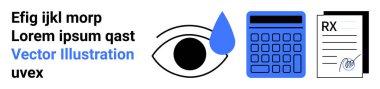 Göz yaşı damlası, hesap makinesi ve reçete kağıdıyla birlikte sağlık, ilaç, optometri, eğitim, hesaplama, dokümantasyon ve basit bir iniş sayfası için ideal yenilik