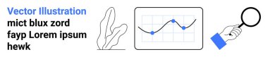Vurgulanmış noktalı çizgi grafiği, el ele tutuşan büyüteç, soyut bitki. İş, analitik, eğilimler, ilerleme, araştırma, büyüme kavramları ve basit iniş sayfaları için ideal