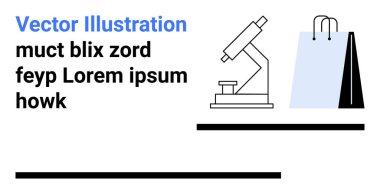 Yanyana yerleştirilmiş mikroskop ve alışveriş torbası yenilik ve perakendeciliği simgeliyor. Bilim, ekommerce, eğitim, araştırma, teknoloji, alışveriş eğilimleri için ideal, basit iniş sayfası