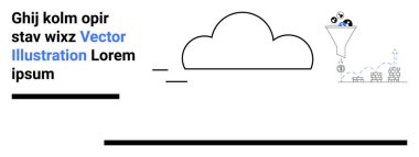 Bulut merkezi huni aracılığıyla veri topluyor, organize bir depoya dönüşüyor. Teknoloji, veri yönetimi, bulut çözümleri, bilişim hizmetleri, yazılım, yenilik, basit iniş sayfası için ideal