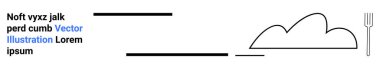 Çizgisel elementleri, minimalist bulut şeklini ve çatal grafiğini içeren soyut görsel öğeler. Yemek tasarımı, yemek teması, aşçılık sanatı, basitlik, modern yerleşimler, soyut kavramlar için idealdir.