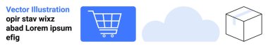 Alışveriş arabası ikonu, bulut çizimi ve e-ticaret, bulut teknolojisi, lojistik, perakende, çevrimiçi alışveriş, paket teslimatı, basit bir iniş sayfası için ideal
