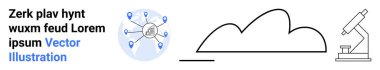 Birbirine bağlı düğümler, bulut şekli ve mikroskop ile bilim, teknoloji, araştırma, yenilik, analiz, eğitim iletişimini vurgulayan ağ. Basit bilimsel projeler için ideal