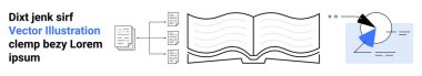 Açık bir kitaba ve etiketli bir grafik görselleştirmesine dokümanların doğrusal akışı. Eğitim, araştırma, analiz, bilgi paylaşımı, bilimsel çalışma, veri yönetimi, basit iniş sayfası için ideal