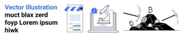 Çevrimiçi mağaza arayüzü, mikroskoplu laboratuvar ekipmanları ve kripto para çıkarma araçları. E-ticaret, yenilik, fintech, engelleme zinciri, bilim, eğitim ve basit iniş sayfası için ideal