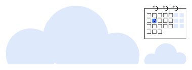 Bir olay gününü vurgulayan küçük takvimli büyük bulutlar. Planlama, planlama, bulut hesaplama, organizasyon, zaman yönetimi, uzaktan çalışma, gelecek planlama için ideal. Düz basit metafor