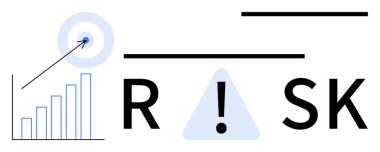 Hedef simge ve okun yanında yukarı doğru eğilim grafiği olan grafiği, üçgende ünlem işareti olan cesur harfler takip ediyor. Veri, iş, planlama, strateji, analiz için ideal