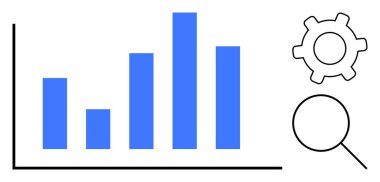 Veri analizini, işlem optimizasyonunu ve analizi temsil eden vites ve büyüteç ile birlikte mavi çizelge. Büyüme, araştırma, strateji, iş planlaması, dijital pazarlama için ideal