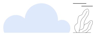 Açık mavi bulut ve soyut bitkiler ve yatay çizgiler. Doğa için ideal, basitlik, minimalizm, modern tasarım, yaratıcılık, sakinlik, basit iniş sayfası