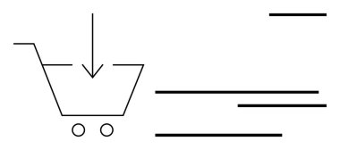 Dijital alışverişi, alışverişi ya da mağaza işlemlerini sembolize eden aşağı doğru ok ile alışveriş arabası. E-ticaret, perakende, pazarlama, dağıtım, satış web tasarımı tüketici etkileşimi için idealdir. Düz basit
