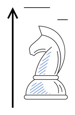 Dikey oklu satranç şövalyesi stratejik düşünme, ilerleme, liderlik, yenilik, planlama, gelişim zihniyetini temsil eder. İş için ideal, başarı, oyun eğitimi takım çalışması motivasyon düzeyi