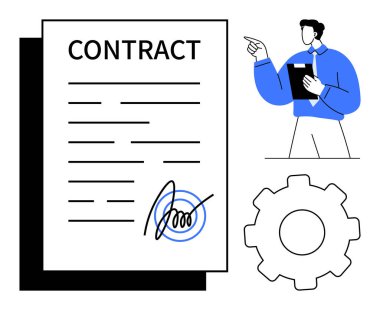 İmzalı bir anlaşmayla büyük bir sözleşme belgesi, profesyonel bir pano ve ayarlama teçhizatı. İş, anlaşma, imza, takım çalışması, görev yönetimi, müzakere dairesi için ideal