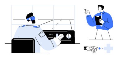 Pilot kokpitteki kontrol panelini elinde hoca ve panoyla ayarlar. Sorumluluk, takım çalışması, eğitim, navigasyon, havacılık güvenliği, teknik beceriler, düz basit