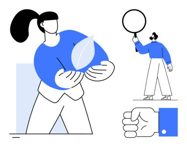 Bir kadın büyümeyi simgeleyen bir yaprak tutuyor, elinde büyüteç olan bir adam keşfi ima ediyor, ve bir el hareketini yakından çekiyor. Sürdürülebilirlik, çevre, araştırma, yenilik, takım çalışması, eğitim için ideal