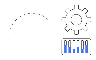 Vites gösterme ayarları, ölçüm çizelgeleri ve ilerlemeyi sembolize eden hareket okları. Teknoloji, analitik, iş akışı, otomasyon, sistem kurulumu, veri görselleştirmesi için ideal basit