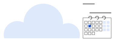 Sayısal planlama sistemlerini temsil eden işaretli bir takvimin yanında bulut sembolü. Üretkenlik, bulut hesaplama, organizasyon, zaman yönetimi, zamanlama, olay planlama için ideal