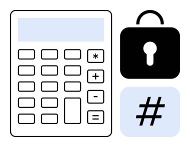 Numerik tuş takımı, anahtar deliği ve üstveri sembolü ile kilitle. Siber güvenlik, şifreler, veri şifreleme, güvenli erişim, kimlik doğrulama, basit iniş sayfası teknolojisi için ideal