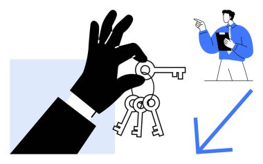 Kara El, bir okun yanında rehber, liderlik, fırsat, problem çözme ve karar vermeyi sembolize eden bir adamın anahtarlarını tutuyor. Başarı, takım çalışması, strateji, hedeflerin açılması için ideal