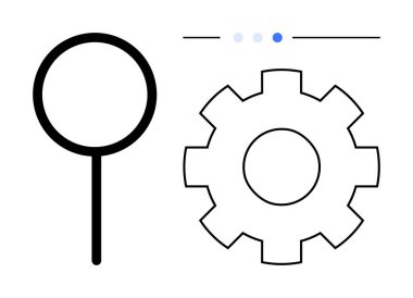 Büyüteç ve teçhizat yan yana. Minimalist elementler arama, analiz ya da geliştirme öneriyor. Teknoloji için ideal, SEO, yenilik, araştırma, problem çözme, işlevsellik
