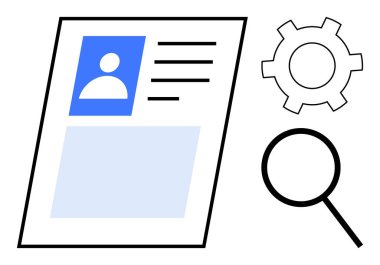 Fotoğraf alanı, metin satırları, büyüteç ve teçhizatlı kullanıcı profili. Kullanıcı araması, kişiselleştirme, profil yönetimi, veri analizi, teknoloji web uygulamaları için ideal bir iniş sayfası