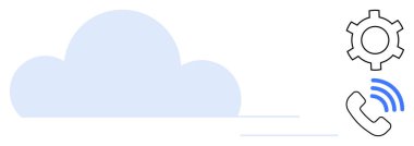 Dişli sembollü açık mavi bulut ve çalan telefon ikonu. Bulut depolama, veri değişimi, teknik destek, bilişim çözümleri, uzaktan çalışma, bağlantı, basit iniş sayfası için ideal