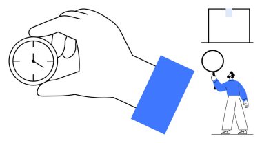 El ele tutuşan saat, denge çemberi, verimliliği ve verimliliği vurgulayan masaüstü monitörü. Zaman yönetimi, organizasyon, iş hayatı dengesi, teslim tarihleri, iş planlaması için ideal