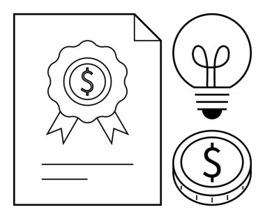 Sertifika, bozuk para ve ampul tanınma, yenilik ve parasal değeri temsil ediyor. Finans, yenilik, başarı ödülleri girişimcilik eğitim sektörü için idealdir. Düz basit