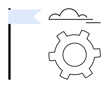Minimalist teçhizat, bayrak ve bulut resimleme takım çalışması, yenilik, strateji ve hedef belirleme. Verimlilik, arzu, teknoloji problem çözme yaratıcılığı için ideal. Basit iniş.