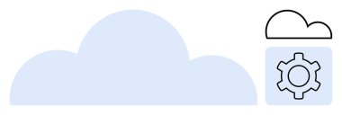 Kare simge içindeki ekipman ile mavi bulut grafiği bulut hizmetlerini, depolamayı veya ayarları sembolize ediyor. Bulut hesaplama, veri yönetimi, uygulama geliştirme, bilişim çözümleri, teknoloji kavramları için ideal