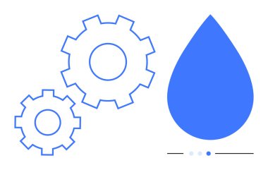 Mavi su, birbirine bağlı vites sembollerinin yanına düşer. Yenilik, sürdürülebilirlik, çevre, mekanik, su yönetimi, mühendislik, markalaşma, basit iniş sayfası için ideal