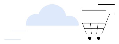 Bulut ve araba dijital alışveriş ve hızlı teslimatı temsil ediyor. E-ticaret, çevrimiçi ticaret, teknoloji, bulut hizmetleri, hız, lojistik ve yenilik için ideal. Düz basit metafor