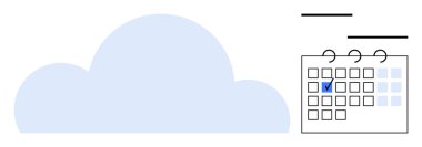 Mavi işaretli bulut ve takvim planlama, merkezileştirilmiş planlama ve dijital senkronizasyon. Üretkenlik, iş akışı, zaman yönetimi, hatırlatıcılar, SaaS araçları için ideal