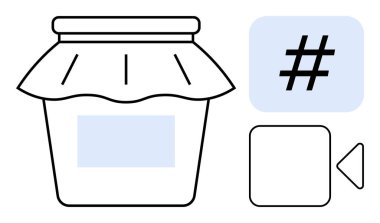 Basit etiketli kavanoz, üstveri etiketi ve video oyun elemanları. Markalaşma, sosyal medya, dijital pazarlama, DIY fikirleri, içerik oluşturma, iş stratejisi basit iniş sayfası